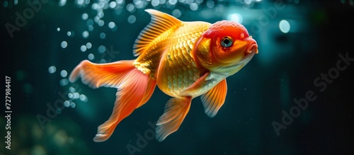 Mesmerizing Goldfish in an Alluring Aquarium against a Dark Background © TheWaterMeloonProjec