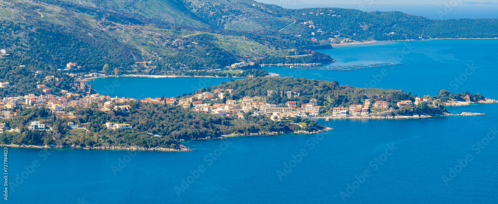 Aerial view of kassiopi village in corfu island Greece