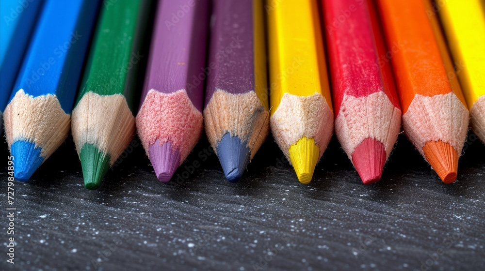 A Row of Colored Pencils on a Table A Row of Colored Pencils on a Table