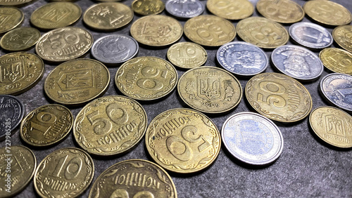 Ukrainian coins on a minimalistic background