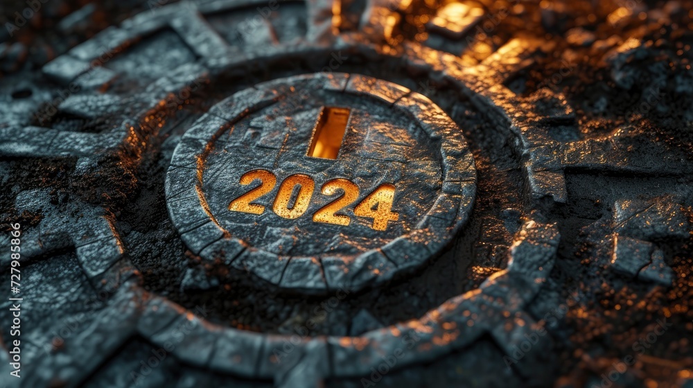 Obraz premium Navigating the Future, A Maze Design with the Year 2024 Ingeniously Integrated in the Center