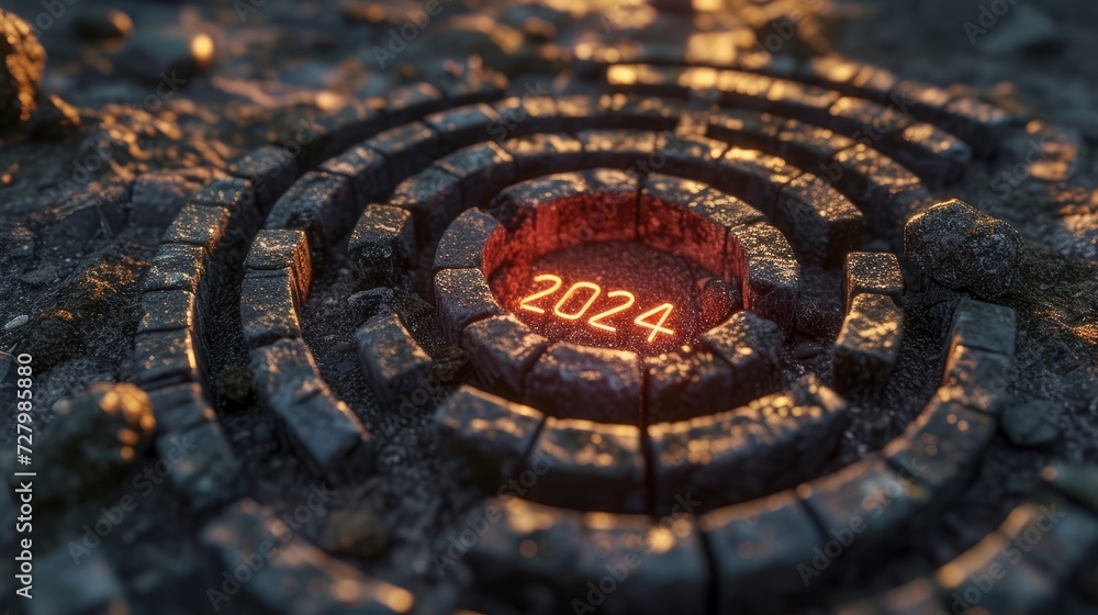 Navigating the Future, A Maze Design with the Year 2024 Ingeniously Integrated in the Center