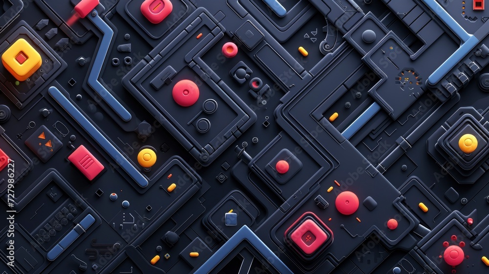 Repetitive Dark Background Pattern for a Website Dedicated to Retro Logic Puzzle and Strategy Game Development, Infused with Nostalgic Vibes.