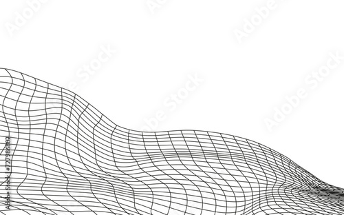Illustration of a black fishing or football net.Checkered wavy background in doodle style.