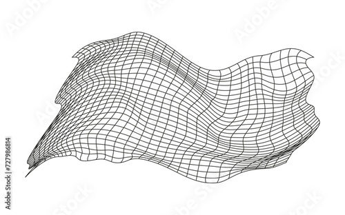 Illustration of a black fishing or football net.Checkered wavy background in doodle style.