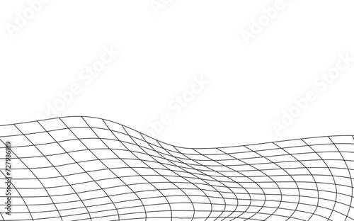 Illustration of a black fishing or football net.Checkered wavy background in doodle style.