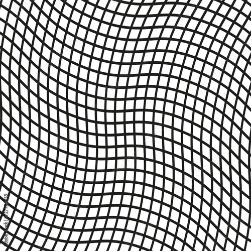 Illustration of a black fishing or football net.Checkered wavy background in doodle style.