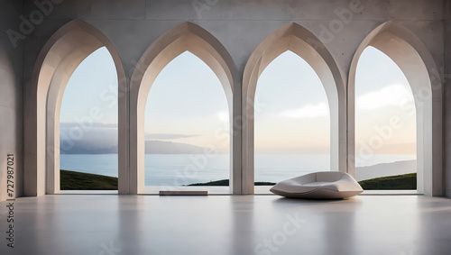 Simple and sleek 3D archways with a concrete-inspired surface. photo