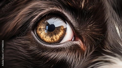 A close-up of young border collie dog eyes in a wide banner format. Copy space for your text, emphasizing the intelligence and emotion in canine eyes