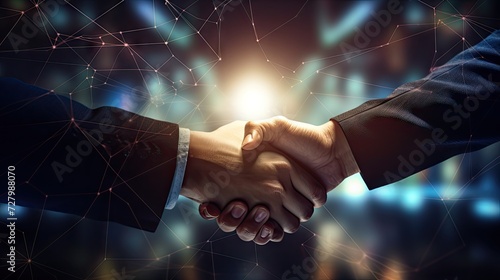 Seal the deal with a powerful image of businessmen shaking hands, signifying a successful merger. Copy space for business and finance background. A visual ode to collaboration and growth photo