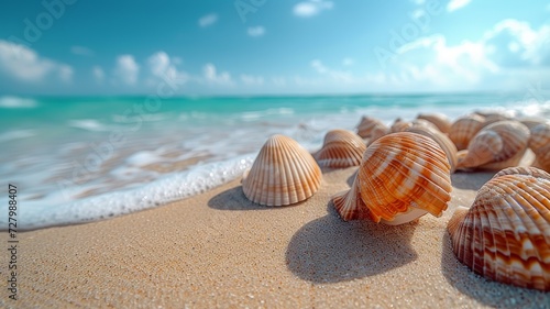 Beautiful sandy beach with sea and shell © senadesign