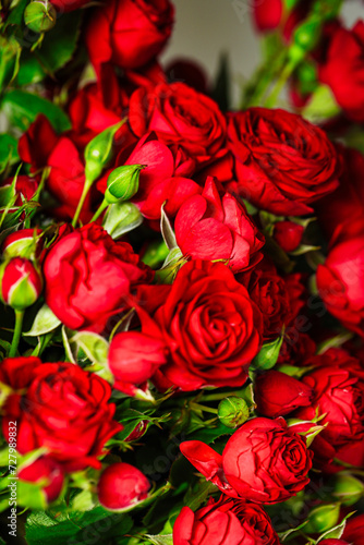 A Bunch of Red Roses on Table
