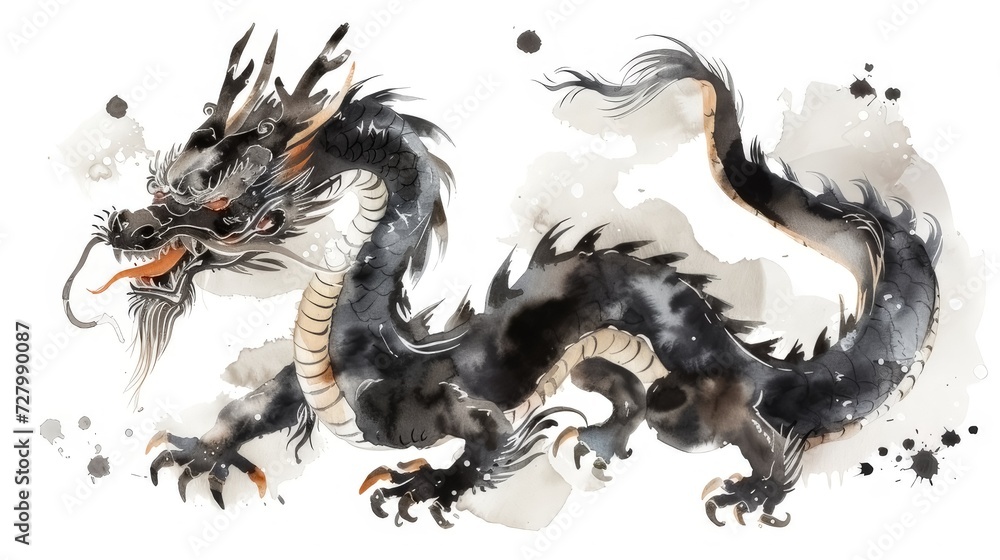 Obraz premium In celebration of the Lunar New Year, a watercolor depiction of a Chinese dragon is created in the vibrant style of manga 