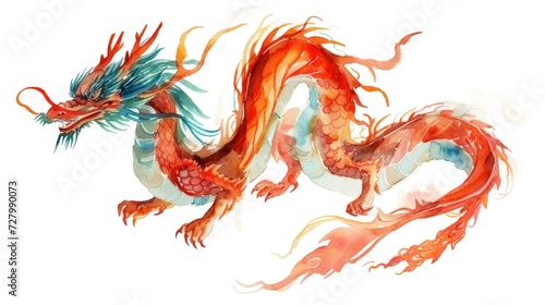 In celebration of the Lunar New Year  a watercolor depiction of a Chinese dragon is created in the vibrant style of manga 