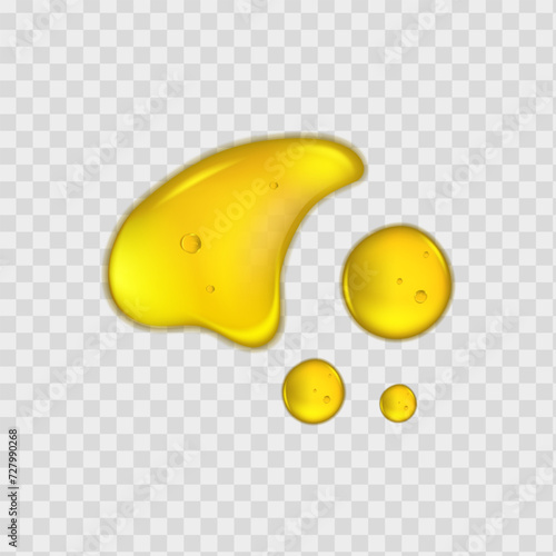 Liquid golden drops of water, honey or oil. Collagen cosmetic essence. Organic serum or argan bubbles. Falling gasoline yellow droplet.