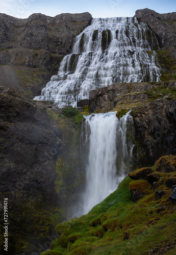 View of majestic Dynjandi waterfall in the Westfjords  Iceland