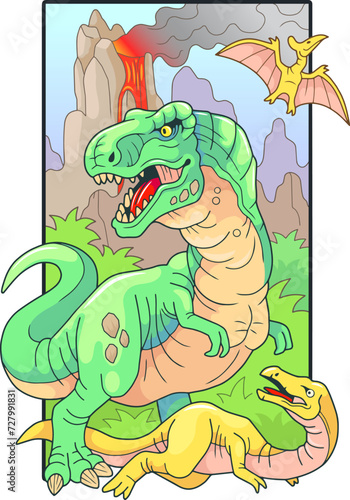 prehistoric predatory dinosaur tyrannosaurus, design illustration