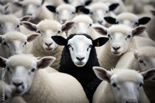 black sheep in a flock of white sheeps