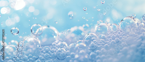 Close-up of water bubbles in a dynamic and refreshing aquatic environment, symbolizing purity and vitality photo