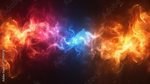 a group of different colored smokes on a black background with a red, yellow, and blue color scheme.