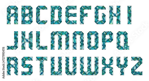 Low Poly 3D Alphabet Letters in blue & green stained glass