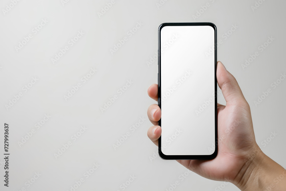 Man hand holding black smartphone isolated on white background, clipping path. closeup of hand. Man hand holding black smartphone isolated on white background, clipping path. closeup of hand.