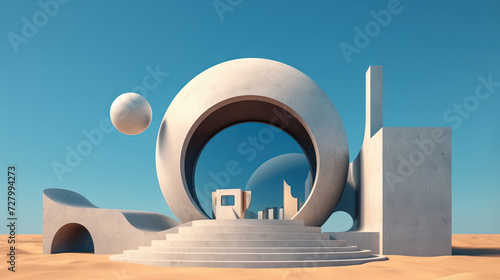 Fototapeta Naklejka Na Ścianę i Meble -  Abstract architecture surreal building. Dream scene with epic architectural abstraction under the blue sky