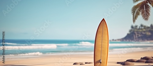 Surfboard on the beach. Surfboard on the beach. Surfboards on the beach. Vacation and Travel Concept with Copy Space. © John Martin