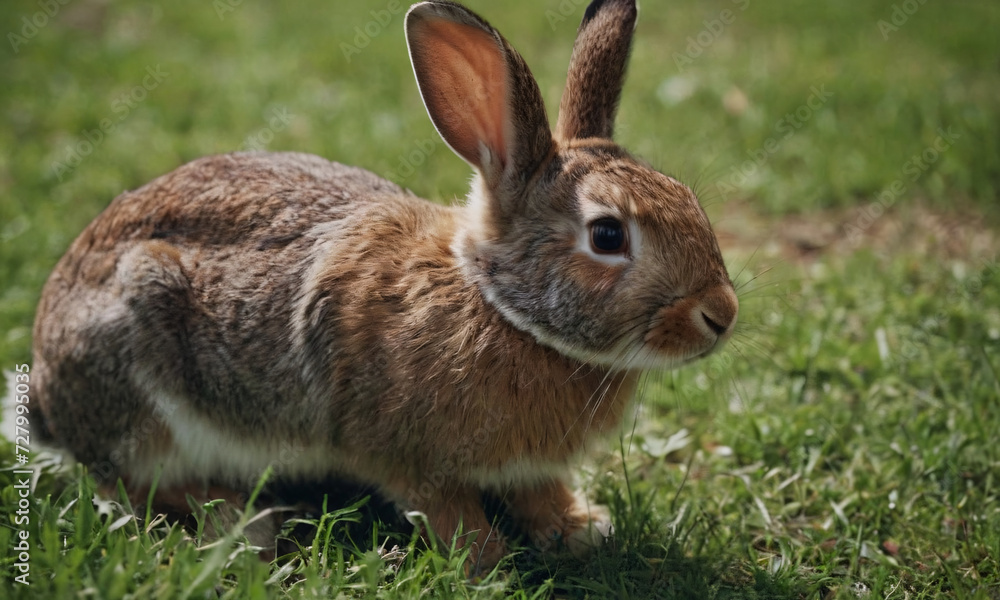 Brown and white rabbit standing in the field Brown and white rabbit standing in the field