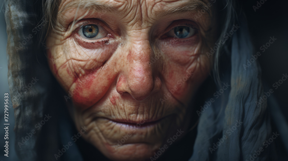 Elderly Woman with Weathered Features and a Lifetime of Stories in Her Eyes Elderly Woman with Weathered Features and a Lifetime of Stories in Her Eyes