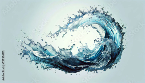 A stunning  high-definition image of water forming a swirling wave  capturing the fluid motion and the clarity of the splashing droplets in detail.AI generated.