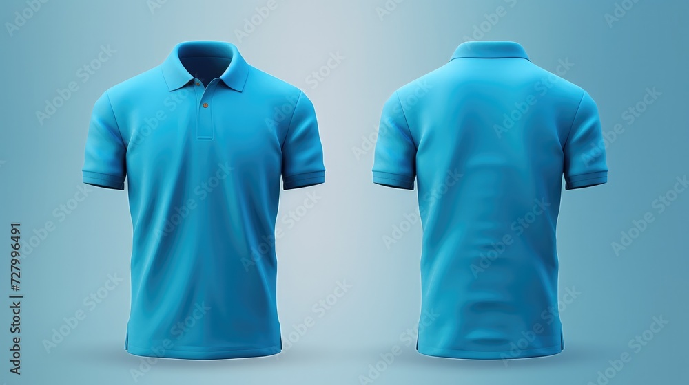 Blue polo shirt mockup, front and back view Blue polo shirt mockup, front and back view