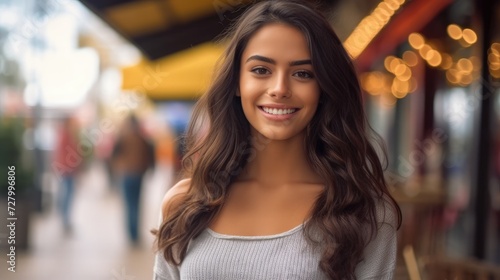 Smiling attractive hispanic young woman looking at the camera. 