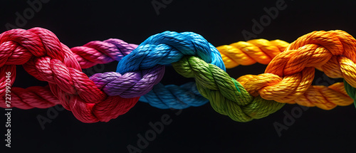 a close up of a multi colored rope knot on a black background