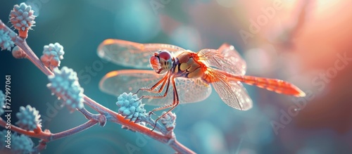 Exquisite Detail: Enchanting Dragonfly Perched on Pristine Branch Exemplifies Detail, Dragonfly, Branch © TheWaterMeloonProjec