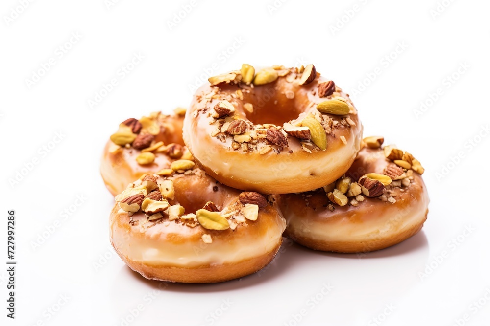 filled doughnuts with nuts on a white background filled doughnuts with nuts on a white background