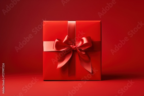 a plain gift box with a red ribbon on a red background