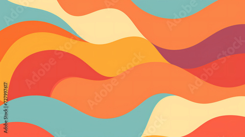 Abstract background of rainbow groovy Wavy Line design in 1970s Hippie Retro style. Vector pattern ready to use for cloth, textile, wrap and other photo