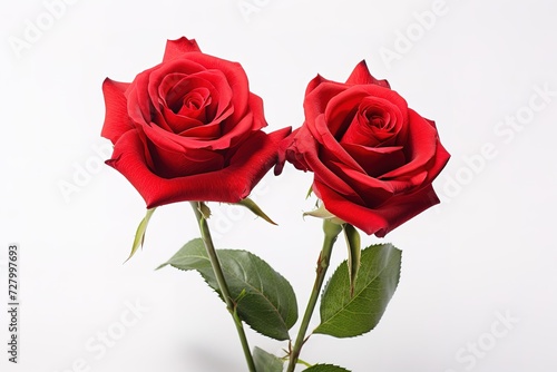 two red roses with a white background