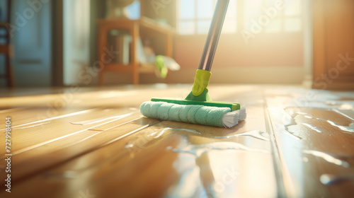 Wallpaper Mural Cleaning with a Mop on a Sunlit Wooden Laminate Floor Torontodigital.ca