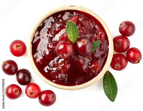 Cranberry Marmelade isoliert auf weißen Hintergrund, Freisteller photo