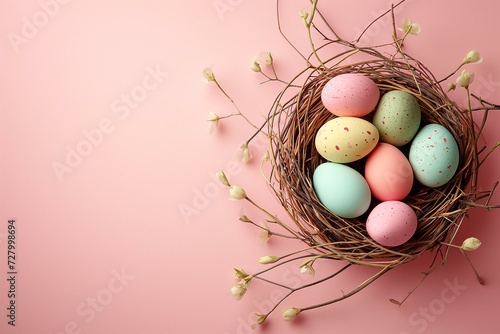 Pastel Easter Eggs Nestled in a Twig Nest