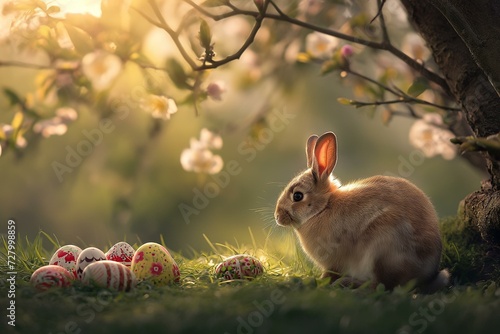 Enchanting Portrait of a Rabbit Amidst Easter Eggs © Virginie Verglas