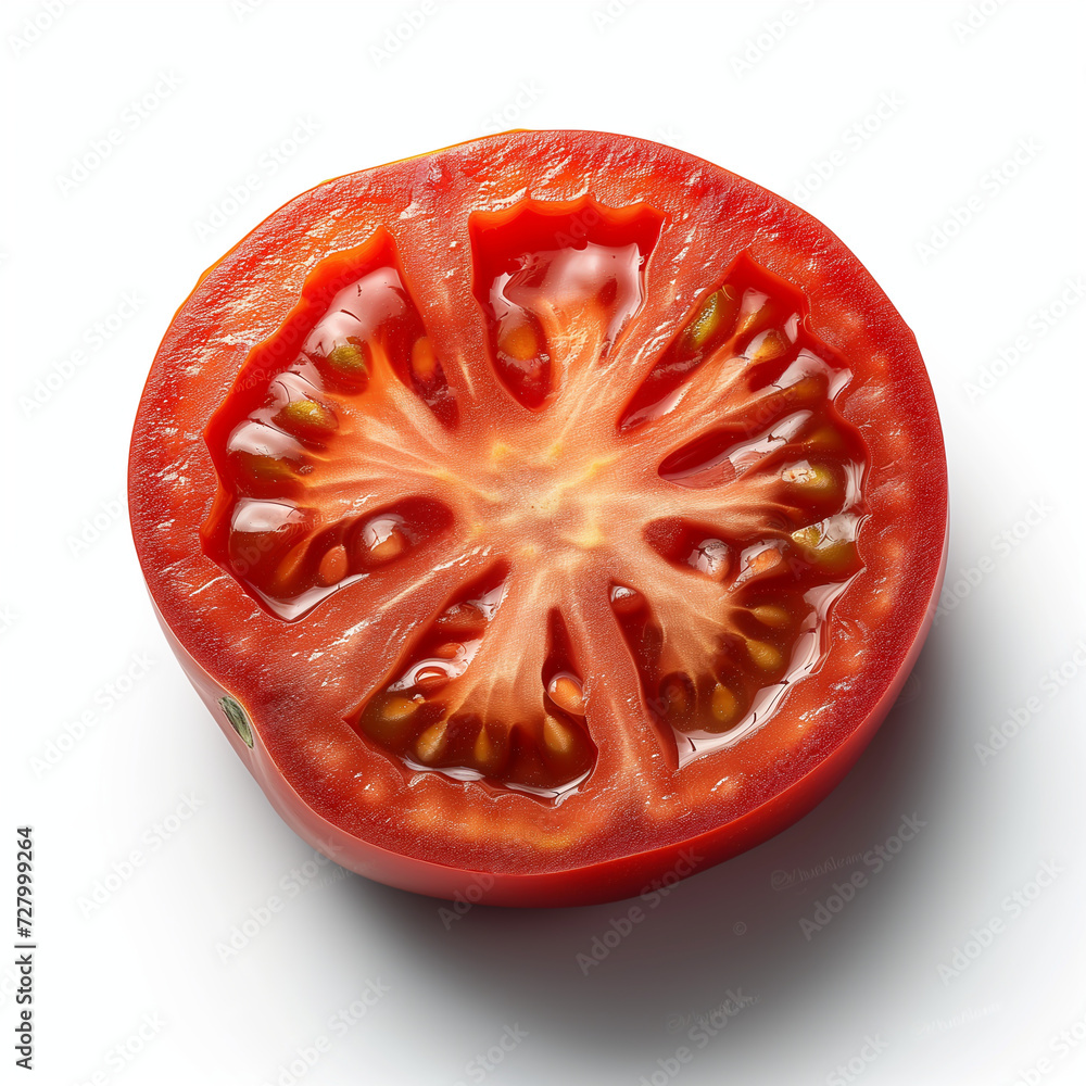 Sliced tomato isolated on white background, Isolate object - Generative AI Sliced tomato isolated on white background, Isolate object - Generative AI