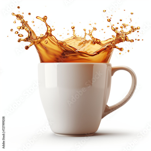 Side view coffee splash on mug, Isolate on white background - Generative AI