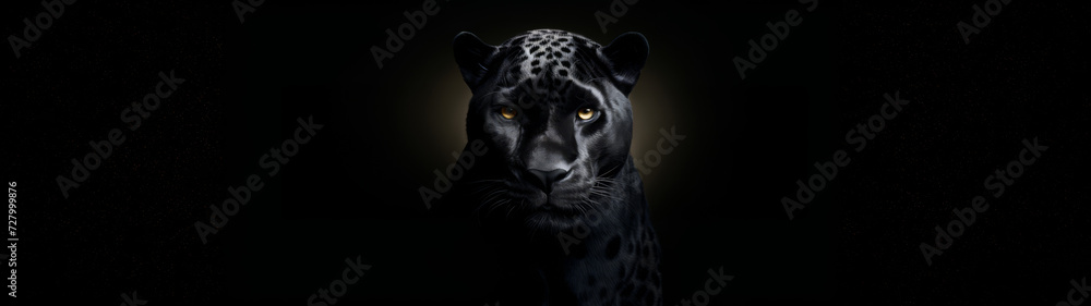 Black Panther with Yellow Eyes Emerging from the Shadows
