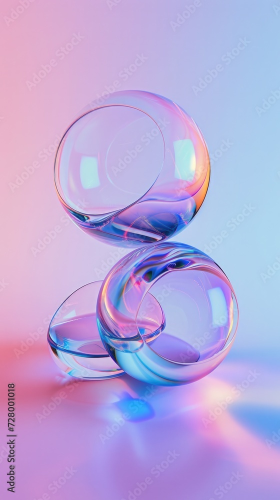 on floating 3D iridescent glass, organic forms, light refraction, gradient neon blue pink background for stories. on floating 3D iridescent glass, organic forms, light refraction, gradient neon blue pink background for stories.