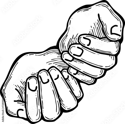 Open hands to care about important things. Background to show, offer and hold product. Magic palmistry prediction by two palms. Hand drawn retro vintage vector illustration. Old style line drawing.