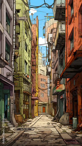 Illustrated cartoon street in a big city cartoon street in city © MrJeans