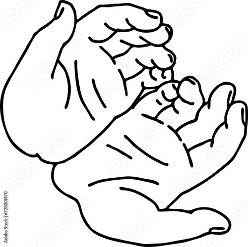 Open hands to care about important things. Background to show, offer and hold product. Magic palmistry prediction by two palms. Hand drawn retro vintage vector illustration. Old style line drawing.